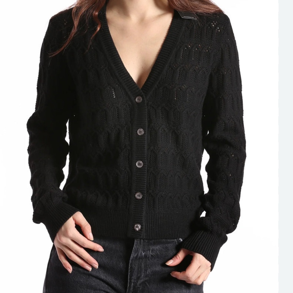 Black V-Neck Button-Up Sweater